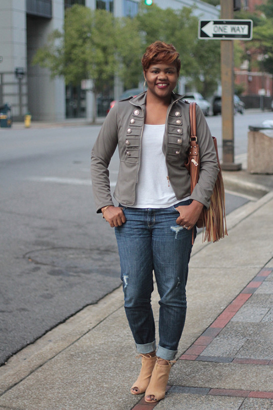 Military style jacket & jeans