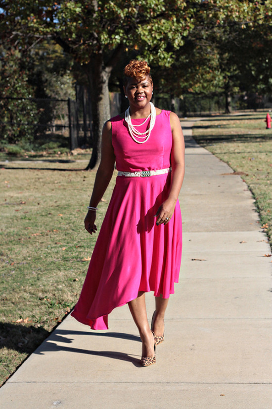 pink dress & leopard heels
