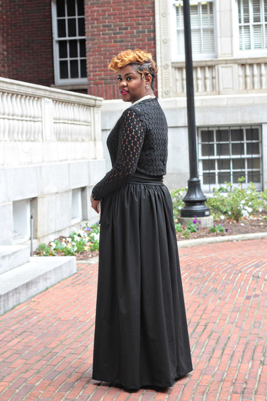 black maxi skirt & lace shirt